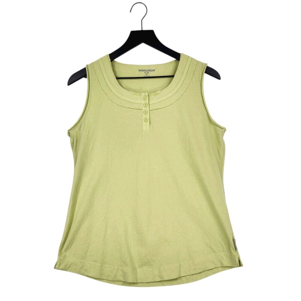 Woolrich‎ Sleeveless Tank Top Small Yellow Green Distressed 100% Cotton Hiking